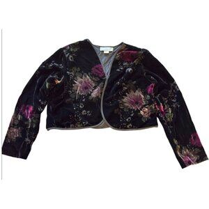90's Black Velvet Floral Cropped Burnout Bolero Special Occasion Jacket